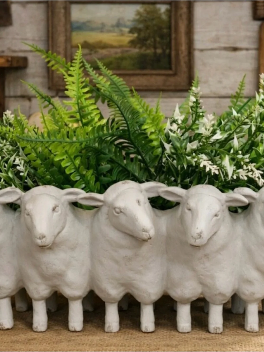 Off-white Resin Sheep Plante - Charming Farmhouse Accent